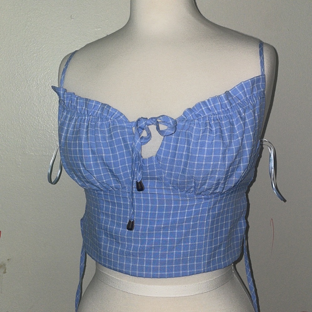 Blue And White Grid Pattern Crop Top Size Small Ron Jon Surf Shop